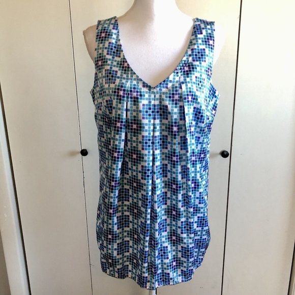 Nicole by Nicole Miller Blouse Womens L Used Sleeveless Blue Purple Cream - Picture 3 of 12